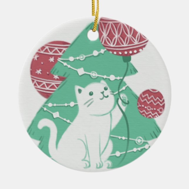 Feliz Navidad: Gato y ornamentos (Frente)