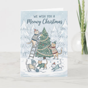 Feliz Navidad Gatos Decorando Árbol