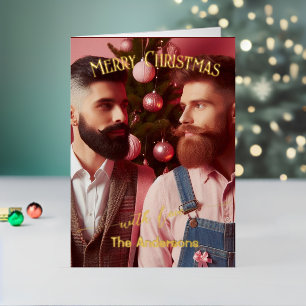 Feliz Navidad Gay Retro Rosa   Foto personalizada