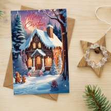 Feliz Navidad Gingerbread House Holiday Card