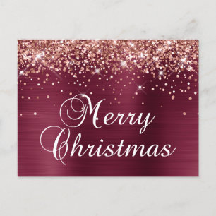 Feliz Navidad Glitter Rosa Dorado Foil Burgundy