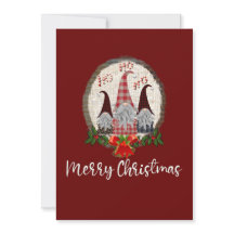 Feliz Navidad Gnomes Rojo Rústico, tarjeta de moda