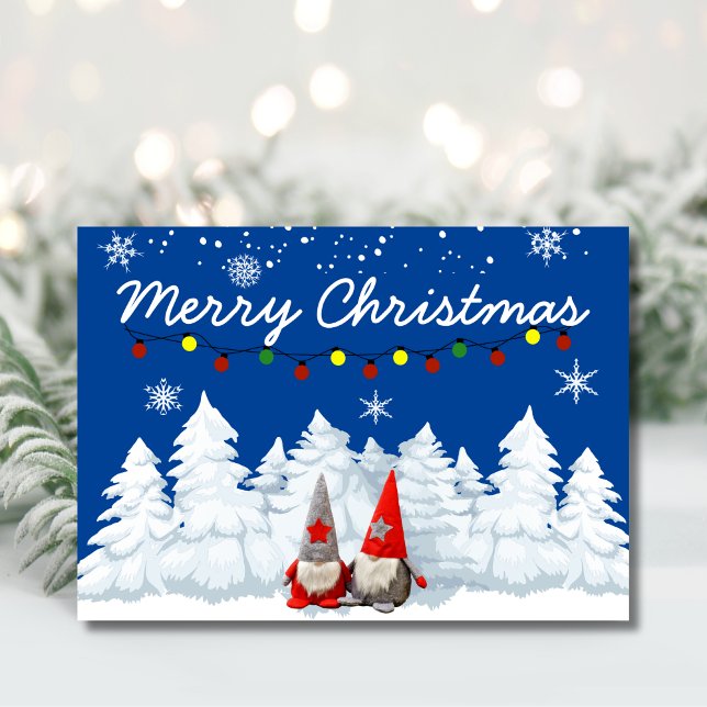 Feliz Navidad Gnomes Snowy Trees Tarjeta de Navida (Subido por el creador)