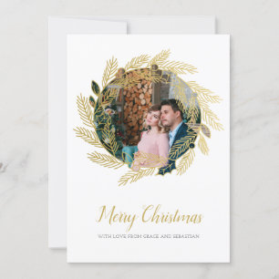Feliz Navidad Gold Holly Berry Wreath Photo