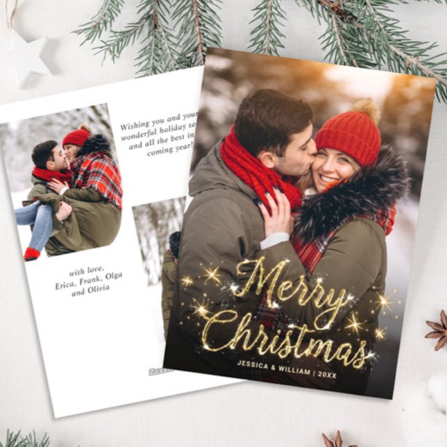 Feliz Navidad Golden Sparkle 3 Fotos Saludo (Subido por el creador)