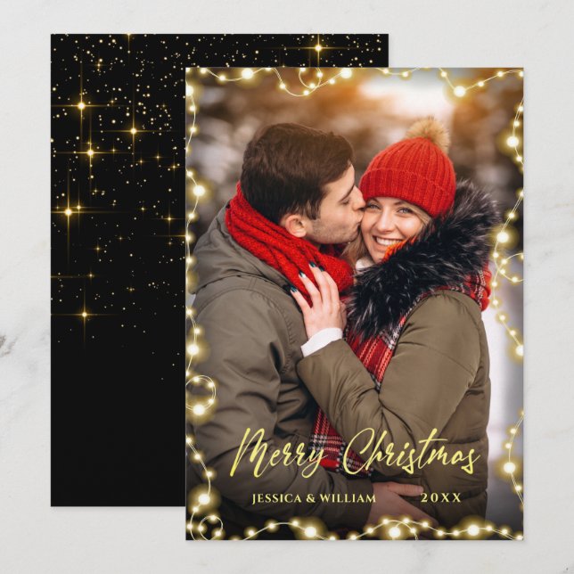 Feliz Navidad Golden Sparkle Fotos Saludo (Anverso / Reverso)