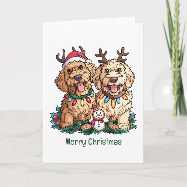 Feliz Navidad Goldendoodle Dogs (Anverso)