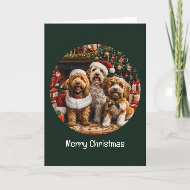 Feliz Navidad Goldendoodle Perros Cachorros (Anverso)