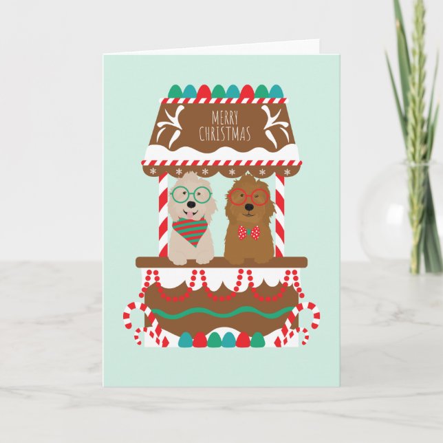 Feliz Navidad Goldendoodles Holiday Stand Dogs (Anverso)