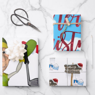Feliz Navidad Golfer Santa Sheets Papel envuelto