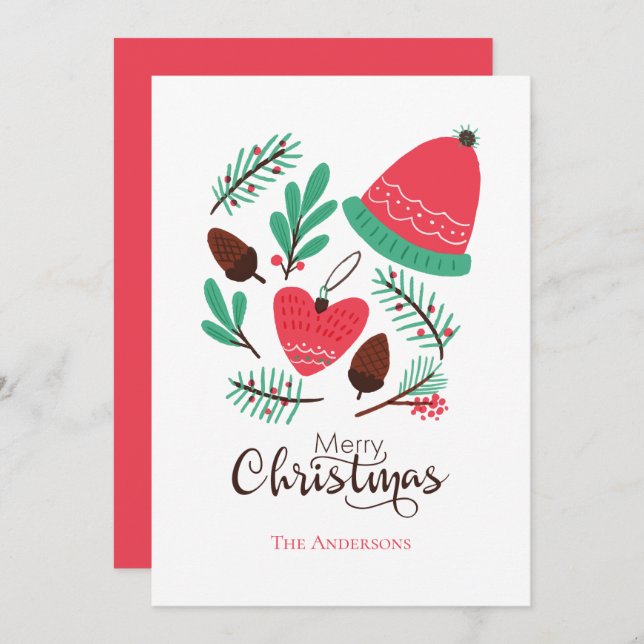 Feliz Navidad Gorra De Invierno Y Pineconas (Anverso / Reverso)