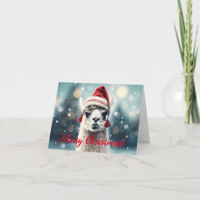 Feliz Navidad Gracioso Cute Lllama Alpaca Santa Ha (Anverso)