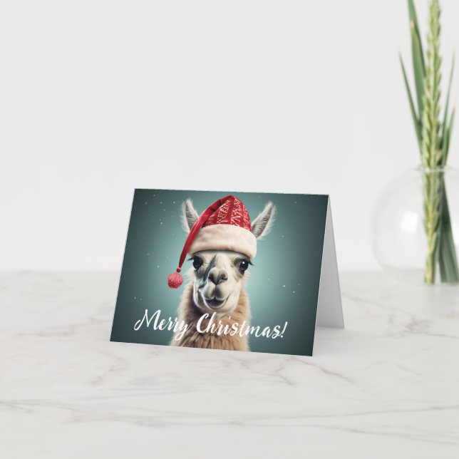 Feliz Navidad Gracioso Cute Lllama Alpaca Santa Ha (Anverso)