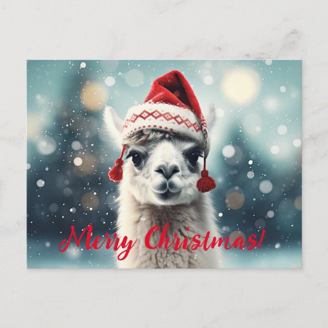 Feliz Navidad Gracioso Cute Lllama Alpaca Santa Ha (Anverso)