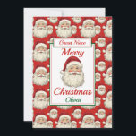 Feliz Navidad Gran Nieve Santa Flat<br><div class="desc">Una preciosa tarjeta de Navidades de la Niece Flat. El diseño presenta la cara sonriente de santa claus y el fondo rojo. Todo el texto se puede modificar según sea necesario para el personalizar - cambiar a hija,  nieta o hermana,  y luego personalizar con un nombre y mensaje.</div>