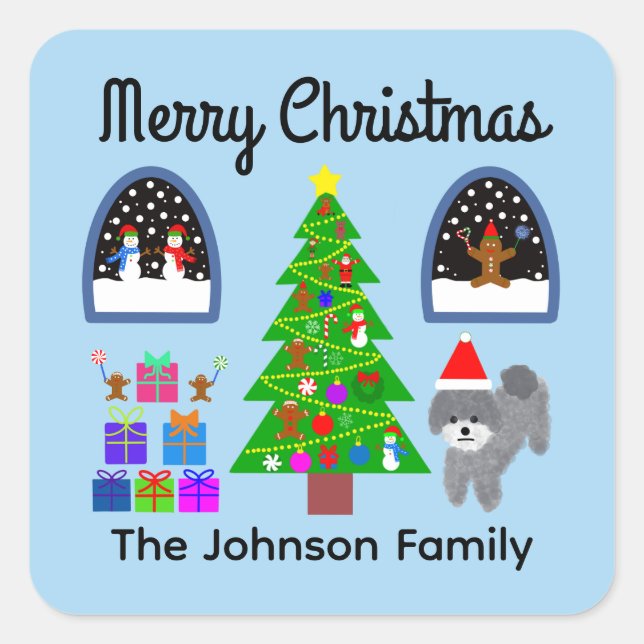 Feliz Navidad Gray Poodle Navidades #4 Pegatinas (Anverso)