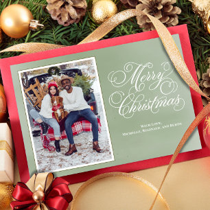 Feliz Navidad Green Elegant Script Photo