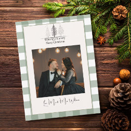 Feliz Navidad Green Plaid Elegante Foto Simple