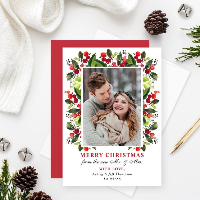 Feliz Navidad Greenery Berries Boda Foto (Subido por el creador)