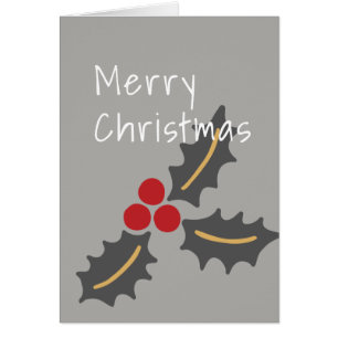 Feliz Navidad/ Grey & Red Holly Design