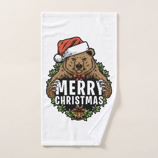 Feliz Navidad Grizzly Bear (Toalla de mano)