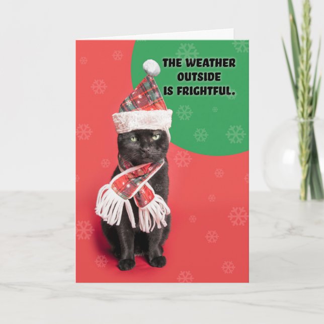Feliz Navidad Grumpy gato negro en Gorra y bufanda (Anverso)