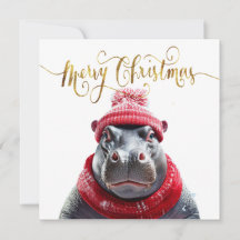 Feliz Navidad Hipopótamo sombrero y bufanda de San