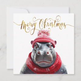 Feliz Navidad Hipopótamo sombrero y bufanda de San