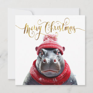 Feliz Navidad Hipopótamo sombrero y bufanda de San