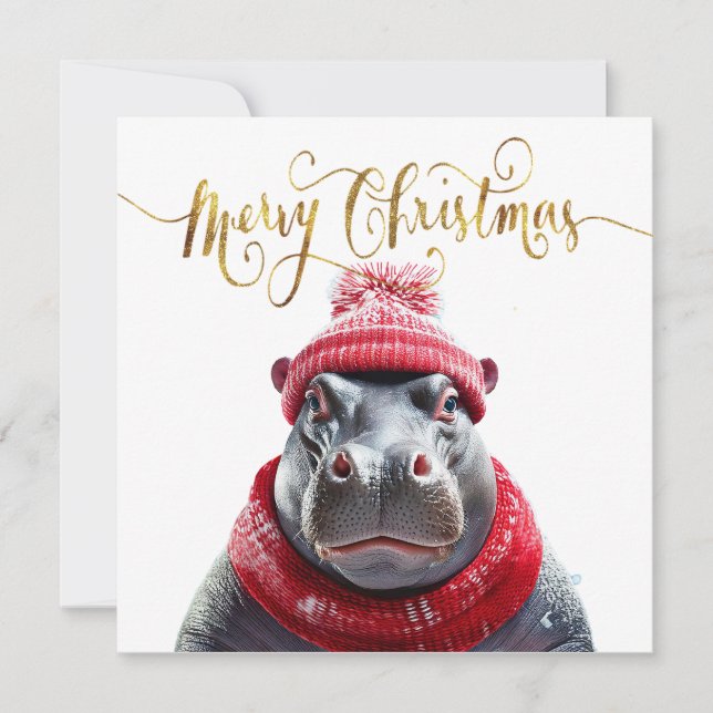 Feliz Navidad Hipopótamo sombrero y bufanda de San (Anverso)