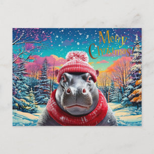 Feliz Navidad Hipopótamo sombrero y bufanda de San