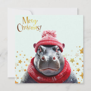 Feliz Navidad Hipopótamo sombrero y bufanda de San