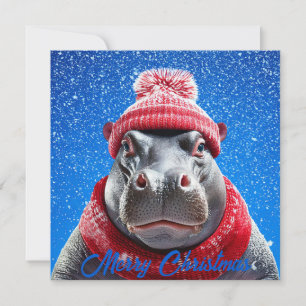Feliz Navidad Hippo Santa sombrero y bufanda