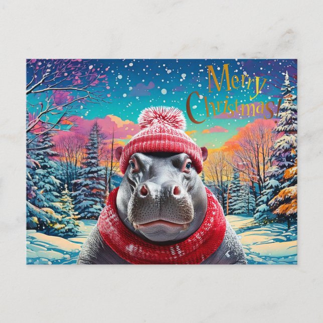 Feliz Navidad Hippo Santa sombrero y bufanda (Anverso)