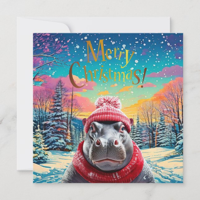 Feliz Navidad Hippo Santa sombrero y bufanda (Anverso)