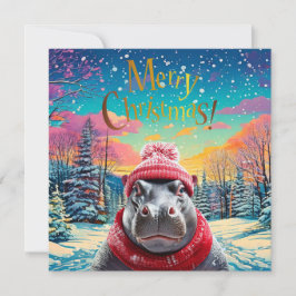 Feliz Navidad Hippo Santa sombrero y bufanda