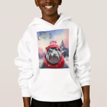 Feliz Navidad Hippo Santa sombrero y bufanda