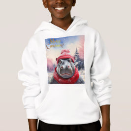 Feliz Navidad Hippo Santa sombrero y bufanda