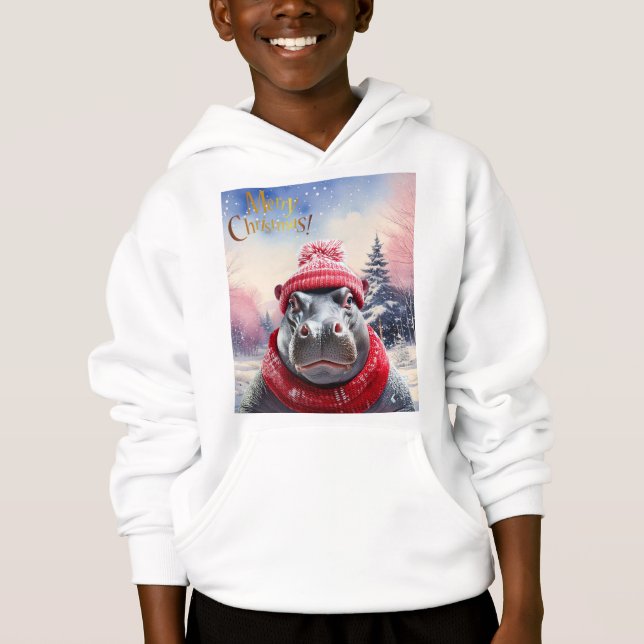 Feliz Navidad Hippo Santa sombrero y bufanda (Anverso)