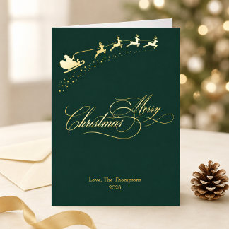 Feliz Navidad Hoja de Oro Verde Bosque Santa