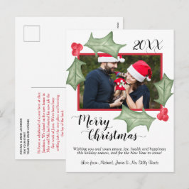 Feliz Navidad Hojas de Acebo Acuarela con Foto