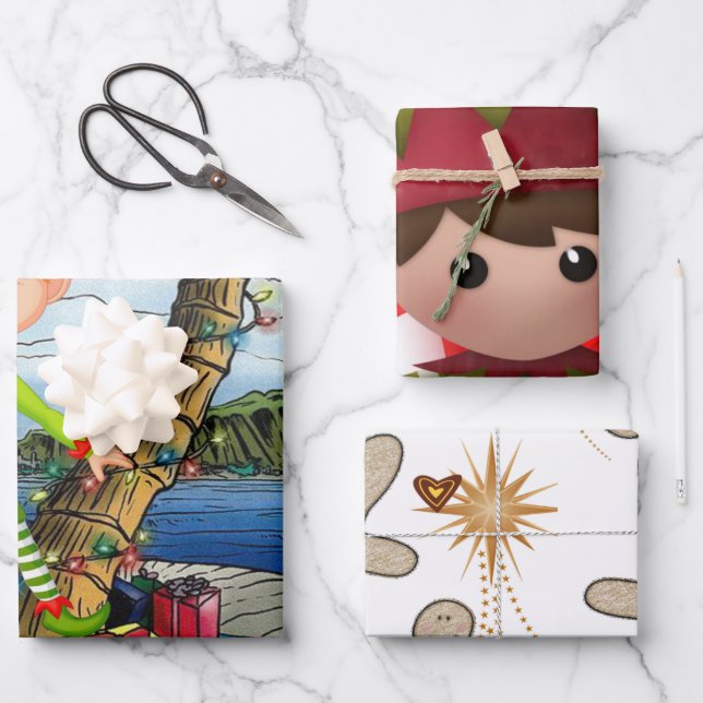 Feliz Navidad Hojas de pan de jengibre Papel envue (Anverso)