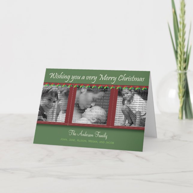 Feliz navidad Holly e Ivy Tri-Photo Card (Anverso)