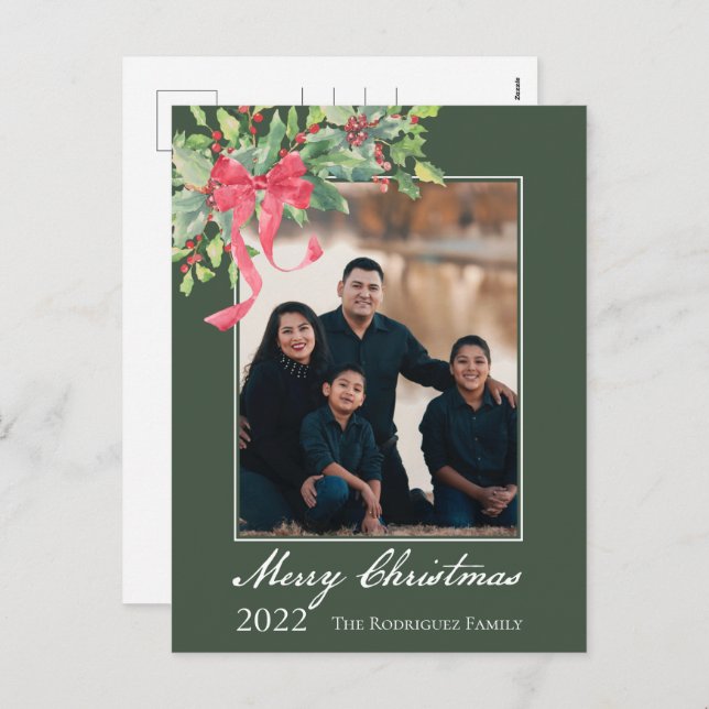 Feliz Navidad Holly y vegetación de Berry Foto Hol (Anverso / Reverso)