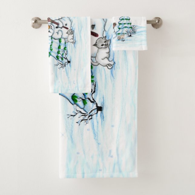 ¡Feliz Navidad! Hombre de nieve con gato y cachorr (In situ)