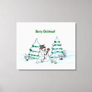 Feliz Navidad! Hombre de nieve con lienzo de gato 