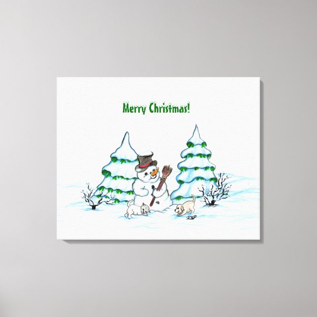 Feliz Navidad! Hombre de nieve con lienzo de gato  (Anverso)