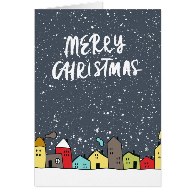 Feliz Navidad, Ilustracion de casas de invierno (Frente)