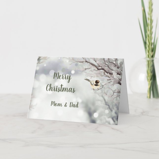 Feliz Navidad Invierno Frost Bird Mamá y Papá (Anverso)