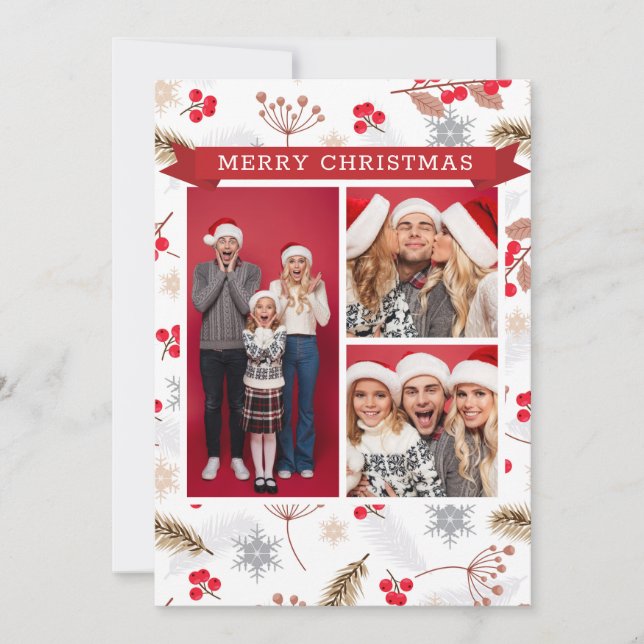 Feliz Navidad Invierno moderno Fir Holly 3 Foto (Anverso)